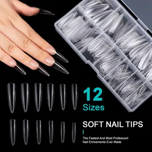 Hot Sale Wholesale Long Stiletto Square Coffin Soft Nails Tips ABS Nails Tip