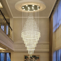 Lustre suspendu design en fer avec longues perles de cristal, pour escalier de villa, projet personnalisé, luxe moderne, LED blanc chaud