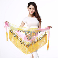 Foulard de danse orientale, Chaîne de taille, Foulard triangulaire à paillettes et pompons, Bandeau de taille, Ceinture de taille, Corset de taille, Foulard de danse latine