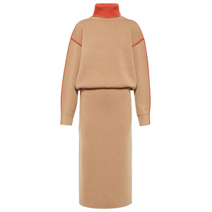 Nouveauté OEM mode pour femmes ensemble de pulls en coton à manches longues et col haut tendance ensemble de 2 pièces à tricoter ensemble décontracté et élégant haut et jupe pull - Product Image 1