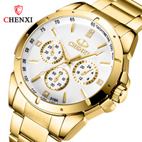 Montre de luxe Chenxi 019A pour couple, style affaires pour homme, bracelet 22 mm, boîtier en alliage, cadran en verre, aiguilles, idéale comme cadeau