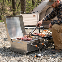 Barbecue à gaz portable INBESTCAMP à double brûleur, pliable, en acier inoxydable, pour le camping, les pique-niques en plein air, avec sac de transport