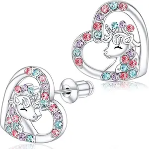 Cute Earrings Korean Children'S Crown Love Unicorn Stainless Steel Fashion Ladies Earrings Hypoallergenic