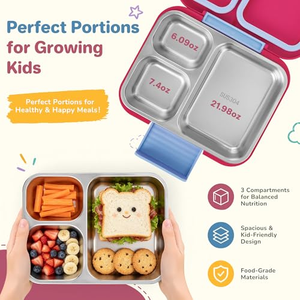 Boîte à lunch isotherme en acier inoxydable 304 à 2 compartiments, anti-fuite, pour préparation de repas, type bento japonais, avec couverts pour enfants - Product Image 4