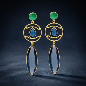 Pendientes Colgantes de Iolita Hidro y Gema Verde Hidro, Pendientes de Latón Hechos a Mano, Pendientes con Piedras Preciosas - Product Image 2