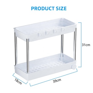 Undersink Organizer untuk kamar mandi & dapur rak penyimpanan Pull-out dengan bantalan anti-selip & kait 2 tingkat multifungsi kantor - Product Image 6