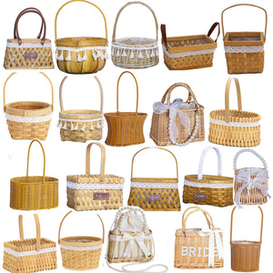 Handwoven Small Wooden <strong>Basket</strong> <strong>for</strong> <strong>Flower</strong> Arrangement Pastoral Style Mother's Day Decorative Rattan Gift Handbag Made with Wood - Product Image 1