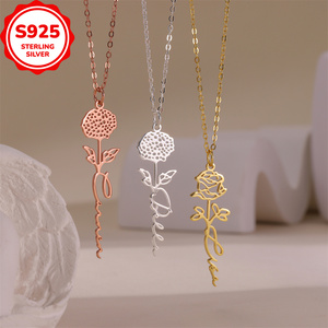 Source Usine Recruter Agent Nouveau 12 Mois 925 Collier En Argent À La Mode Anniversaire Fleur Souvenir Collier pour Cadeau De Fête Des Mères - Product Image 5