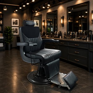 Chaise de coiffure pour hommes de luxe abordable avec fonction de massage, réglable en hauteur, pour coupes de cheveux, permanentes et colorations - Product Image 2
