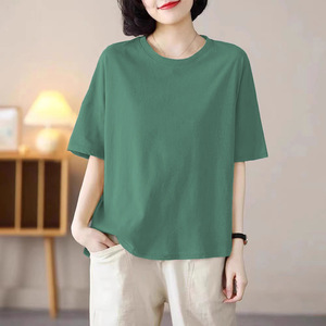 Women's Solid Color Round Neck Short Sleeve T-Shirt Breathable Jersey Plus Size Summer Top - Product Image 3
