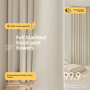 Cortina Opaca Total Negra con Flores Doradas, Estilo Moderno, para Ventanas de Piso <span class=keywords><strong>a</strong></span> Techo, Cortina de Dormitorio de Lujo de Alta Gama, Ecológica - Product Image 1