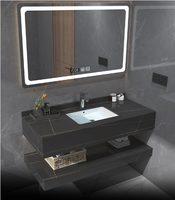Meuble mural haut de gamme avec lavabo et poignée, meuble-lavabo de salle de bain moderne avec robinet et miroir