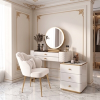 Coiffeuse de chambre élégante et minimaliste, bureau de maquillage moderne de luxe avec rangement haut de gamme pour la décoration intérieure contemporaine
