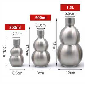 Gourde en acier inoxydable à paroi simple en forme de calebasse 250ml 500ml 1500ml Bouteille de vin portable avec housse en cuir en option - Product Image 3
