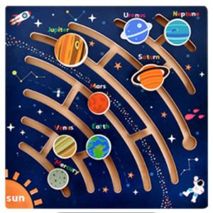 Kids Wooden <strong>Solar</strong> <strong>System</strong> Puzzle 3D Galaxy Space Maze Educational <strong>Toy</strong> for 0-24 Months &amp; 2-3 Years 40x22x1cm Eco-Friendly Paint - Product Image 2