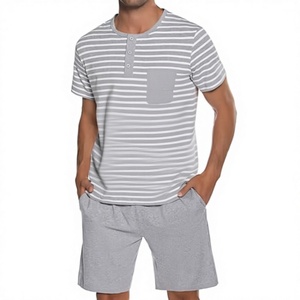 Pijama de Dos Piezas para Hombre, con Cuello Alto, Manga Larga, Rayas, Transpirable, Estilo Coreano, Informal, de Algodón, para Otoño - Product Image 3