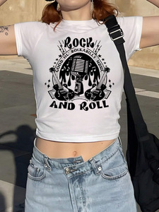 Vente en gros de t-shirts courts pour femmes avec logo personnalisé, style Y2K, coupe ajustée, sexy, streetwear, couleur unie, basique, été, service OEM/ODM - Product Image 1
