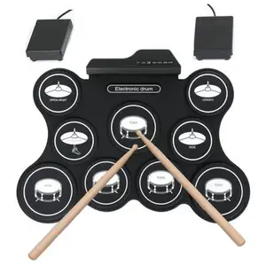 Portable electronic drum set with 9 comfortable silicon drum pads for beginner entertainment