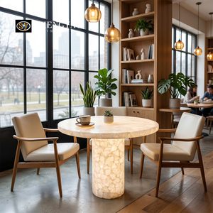 Illuminated Furniture <strong>Small</strong> Round <strong>White</strong> Crystal Quartz Translucent Stone Coffee <strong>Table</strong> for Bistro Boutique Cafe - Product Image 1