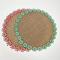 Sets de table en jute naturel avec bordure en dentelle florale, sets de table ronds en toile de jute, sets de table rustiques de style farmhouse pour la décoration de Noël