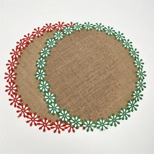 Tovagliette Naturali in Juta con Bordo in <span class=keywords><strong>Pizzo</strong></span> Floreale, Tappetini Rotondi in Iuta per Tavola, Stile Rustico e Campestre, per Decorazioni Natalizie - Product Image 1