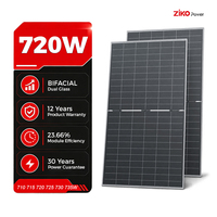Panneau solaire bifacial double vitrage ZIKO Power 720W type N, module PV 720W 1500VDC à haute efficacité pour système solaire commercial