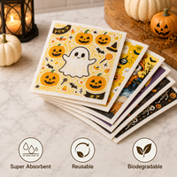 Éponges en cellulose absorbantes réutilisables à marque privée pour le nettoyage d'Halloween, chiffons à vaisselle suédois biodégradables, design personnalisé