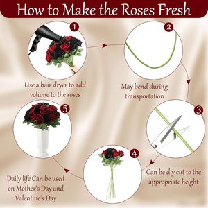Fleurs artificielles rouges et noires, 36 pétales de <span class=keywords><strong>rose</strong></span> en soie artificielle, longues tiges, pour la Saint-Valentin, bouquet de mariage, décoration de fête à domicile - Product Image 4