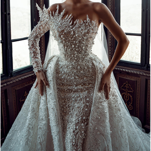 S0993N Nouvelle robe <span class=keywords><strong>de</strong></span> <span class=keywords><strong>mariée</strong></span> <span class=keywords><strong>de</strong></span> <span class=keywords><strong>luxe</strong></span> à traîne longue détachable, haute couture, sans bretelles, <span class=keywords><strong>de</strong></span> haute qualité, faite à la main - Product Image 6