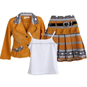 New Design Africa Clothes baby kids Clothing pleated girl 3 Pieces Suits with dress and white sling