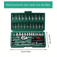 Juego de Llaves de Trinquete de Acero al Carbono de 46 Piezas, Juego de Herramientas de Reparación Automotriz Multifuncional Duradero con Estuche Rígido OEM