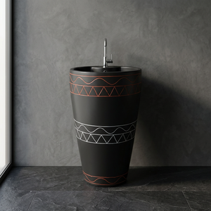 Lavabo sur pied en céramique couleur café de première qualité, petit lavabo rond avec support, design floral de luxe - Product Image 4
