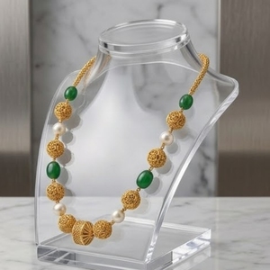 Collar Mala Antiguo de Plata 925 con Piedra Verde y Perlas, Cadena Larga Étnica Tradicional para Mujer - Product Image 4