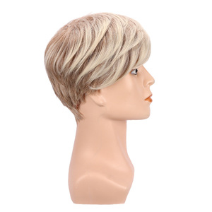 Nuove Parrucche da Uomo per il Commercio Internazionale, Marrone-oro, con Riga Laterale, Capelli Corti Lisci, alla Moda, Affascinanti, Sintetiche, Realizzate a Macchina, con Cappuccio - Product Image 3