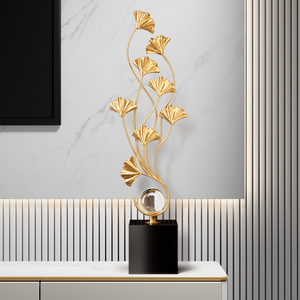 Escultura de Hoja de Ginkgo en Metal Dorado con Base de Bola de Cristal, Decoración de Lujo para Sala de Estar, Mueble de TV, Regalo de Inauguración de Casa - Product Image 2