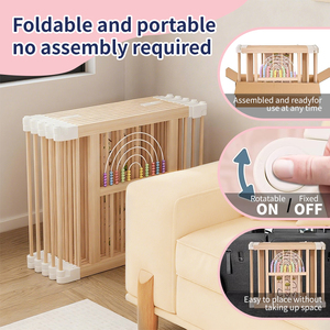 Vườn chơi xếp gọn bằng gỗ cho bé, có thể điều chỉnh, di động, có cửa, khu vui chơi trong nhà cho trẻ sơ sinh và trẻ mới biết đi - Product Image 2