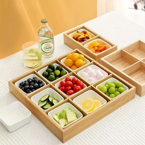 Caja de Madera para Frutos Secos, Caja de Almacenamiento de Madera con Rejilla, Caja de Bambú para Frutos Secos Dividida en 9 Compartimentos, Caja de Almacenamiento de Madera - Product Image 3
