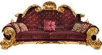 Ensemble de canapés royaux en or American Superstar's Gold, luxe, 1+2+4 places, canapé impérial, bois classique, style royal, tissu rouge