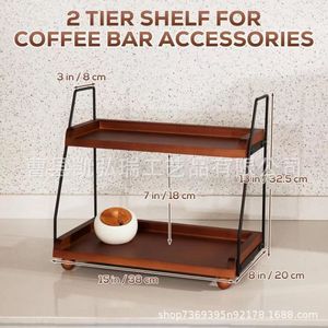 Support de rangement de bureau rétro en bois, porte-tasses double couche, organisateur de condiments pour comptoir de cuisine domestique. - Product Image 4