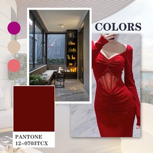 Abito di Lusso da Donna di Design, <span class=keywords><strong>Abbigliamento</strong></span> Femminile OEM, Vestito con Maniche Lunghe e Arricciature - Product Image 4