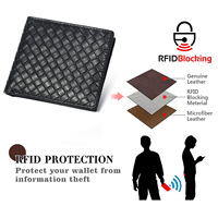 Dompet pendek kulit asli pria, dompet koin pola anyaman kulit sapi banyak Slot kartu RFID