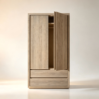 Armoire de chambre moderne et luxueuse en bois avec 1 étagère supérieure amovible, 2 tiroirs à fermeture douce, grande capacité de rangement pour vêtements, idéale pour hôtels