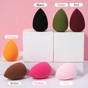 Colorida forma de gota de agua YF137 licuadora de maquillaje Etiqueta Privada base huevo cosmético huevo seco uso húmedo con <span class=keywords><strong>caja</strong></span> transparente - Product Image 1