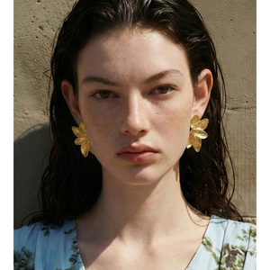 JINYOU 4767 <strong>Fashionable</strong> Exaggerated Stainless Steel 18K Gold Plated Earrings Leaf-shaped <strong>Wholesale</strong> Earrings <strong>Jewelry</strong> - Product Image 4