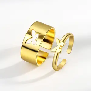 ชุดแหวนคู่ลายตาราง Ins สำหรับชายหญิง,แหวนชุบทองแบบเปิดบุคลิกภาพ