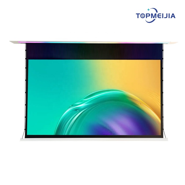 92-150" Voice Control Ceiling Recessed Projection Screen Intelligent Tab-Tension Weave Transparent Motorized Projector Screen