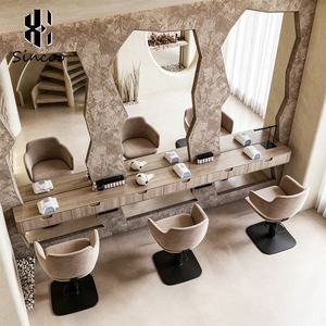 Customized Luxury Hair Salon <b>LED</b> Lighting Barbershop <b>Mirror</b> Station Custom Size Beauty Salons Barber Styling <b>Mirror</b> Station - Product Image 4