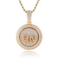Chaînes pour hommes VEROMCA Hip Hop personnalisées, avec lettres circulaires rotatives, combinaison de lettres, en laiton et zircon, plaqué or 18 carats, pour anniversaire