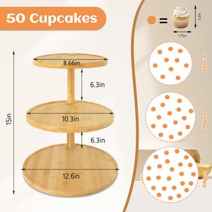 3 Tier <span class=keywords><strong>cupcake</strong></span> đứng, gỗ <span class=keywords><strong>cupcake</strong></span> tháp đứng 50 cupcakes, lớn vòng xoay tầng Khay cookie món tráng miệng hiển thị - Product Image 5