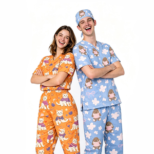Custom Printed <strong>Scrub</strong> <strong>Tops</strong> Medical Spandex Dobby Fabric Unisex Long /Short Sleeve Cartoon High Quality Nursing Uniform Set - Product Image 1
